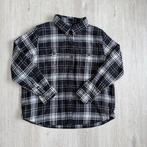 Tilley Plaid Flannel Shirt Black & White Women's XL 100% Cotton Style 3217003